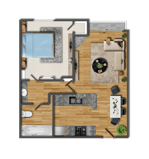 Floor plan for 1 bed, 1 bath, 810 sqft
